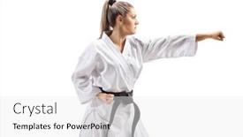  Presentation with martial arts - Presentation theme consisting of woman-in-kimono-practicing-martial background and a white colored foreground