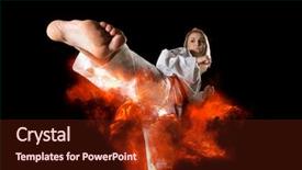  Presentation with taekwondo - Slide deck featuring woman in kimono practicing taekwondo background and a tawny brown colored foreground