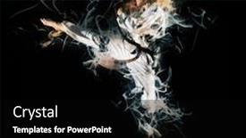  Presentation with taekwondo - Theme featuring woman-in-kimono-practicing-taekwondo background and a black colored foreground