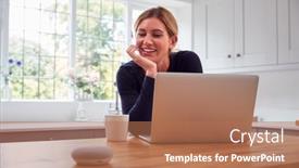  Presentation with smart home - Slide set enhanced with woman-in-kitchen-using-digital background and a coral colored foreground