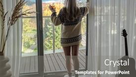  Presentation with home health care - Slide deck with woman-in-knitted-wool-sweater background and a gray colored foreground