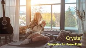  Presentation with home health care - Presentation theme featuring woman-in-knitted-wool-sweater background and a tawny brown colored foreground