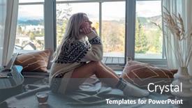  Presentation with home health care - Slide set featuring woman-in-knitted-wool-sweater background and a gray colored foreground