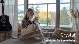  Presentation with home health care - PPT theme consisting of woman-in-knitted-wool-sweater background and a tawny brown colored foreground