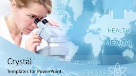  Presentation with global health - Presentation consisting of woman in laboratory scientific health background and a light blue colored foreground