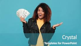  Presentation with reptile python snakeskin leather snake - PPT layouts featuring woman in leather jacket holding background and a teal colored foreground