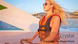  Presentation with life - PPT theme enhanced with woman-in-life-jacket background and a red colored foreground