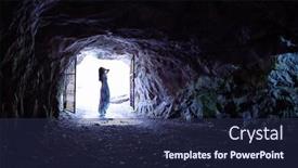  Presentation with cave - Cool new PPT theme with woman-in-long-dress-standing backdrop and a navy blue colored foreground