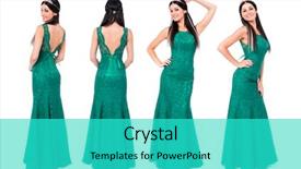  Presentation with green fashion - Amazing PPT theme having woman in long green dress backdrop and a cyan colored foreground