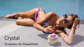  Presentation with five stars - Audience pleasing PPT theme consisting of woman in luxury five stars backdrop and a  colored foreground