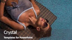  Presentation with luxury resort - Slide deck having woman in luxury five stars background and a tawny brown colored foreground