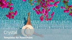  Presentation with five stars - Slides featuring woman-in-luxury-five-stars background and a light blue colored foreground