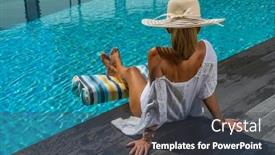  Presentation with five stars - Colorful presentation theme enhanced with woman-in-luxury-five-stars backdrop and a dark gray colored foreground