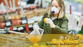  Presentation with food mask - Colorful PPT theme enhanced with woman-in-mask-and-protective backdrop and a gold colored foreground