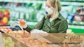  Presentation with food mask - Slide deck enhanced with woman-in-mask-and-protective background and a coral colored foreground