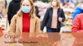  Presentation with lockdown - Cool new slides with woman-in-mask-buying-flowers backdrop and a coral colored foreground