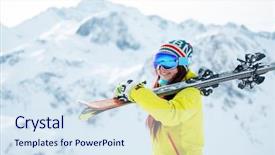  Presentation with shoulder - Amazing PPT theme having woman in mask with ski backdrop and a sky blue colored foreground