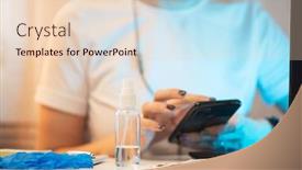  Presentation with anti virus - PPT layouts having woman-in-mask-working background and a lemonade colored foreground