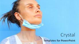  Presentation with covid - Colorful presentation theme enhanced with woman-in-medical-mask backdrop and a arctic colored foreground