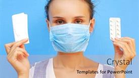  Presentation with covid - Slide deck having woman-in-medical-mask background and a coral colored foreground