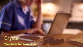  Presentation with medical laptop - Presentation theme having woman-in-medical-uniform-working background and a tawny brown colored foreground