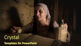  Presentation with released - Beautiful slides featuring woman-in-medieval-peasant-outfit backdrop and a wine colored foreground