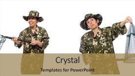  Presentation with net - Colorful slide set enhanced with woman in military clothing backdrop and a gold colored foreground