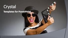  Presentation with movie - Presentation design with woman in movie art concept background and a dark gray colored foreground