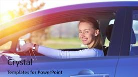  Presentation with car - Slide deck enhanced with woman in new blue car background and a  colored foreground