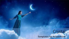  Presentation with night sky - Presentation theme featuring woman in night sky background and a light blue colored foreground