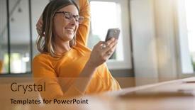  Presentation with phone - Slides having woman-in-office-talking background and a coral colored foreground