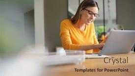  Presentation with phone - Cool new slides with woman-in-office-talking backdrop and a coral colored foreground