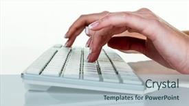  Presentation with safety - PPT theme enhanced with woman in office with computer background and a light blue colored foreground