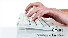  Presentation with computer - Slide deck having woman in office with computer background and a sky blue colored foreground