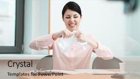  Presentation with paper - Beautiful presentation featuring woman-in-office-with-crumpled backdrop and a lemonade colored foreground