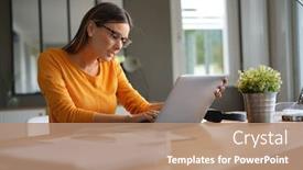  Presentation with computer - Slides enhanced with woman-in-office-working background and a coral colored foreground