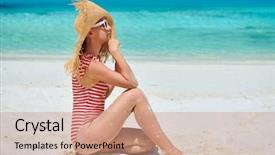  Presentation with piece of the pie - Cool new slide deck with woman in one-piece swimsuit backdrop and a  colored foreground