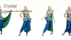  Presentation with white green - Slides consisting of woman in oriental green clothing background and a cream colored foreground