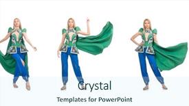  Presentation with fresh water splash green apple isolated white - Beautiful presentation theme featuring woman in oriental green clothing backdrop and a sky blue colored foreground