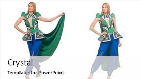  Presentation with white green - Presentation theme featuring woman in oriental green clothing background and a white colored foreground