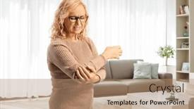  Presentation with living room - Presentation theme having woman-in-pain-holding background and a coral colored foreground