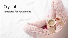  Presentation with coffee cup - Audience pleasing theme consisting of woman in pajamas holding coffee backdrop and a white colored foreground