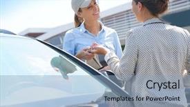  Presentation with car parking lot - Theme having woman in parking lot renting background and a light blue colored foreground