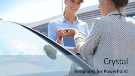  Presentation with car parking lot - Presentation theme enhanced with woman in parking lot renting background and a light blue colored foreground
