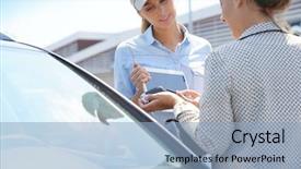  Presentation with car parking lot - Presentation theme having woman in parking lot renting background and a light blue colored foreground