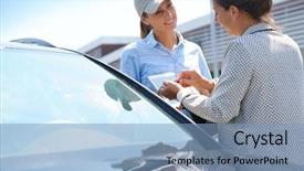  Presentation with car parking lot - PPT layouts with woman in parking lot renting background and a teal colored foreground