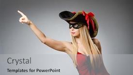  Presentation with pirate - Audience pleasing presentation design consisting of woman in pirate costume - halloween concept backdrop and a light gray colored foreground