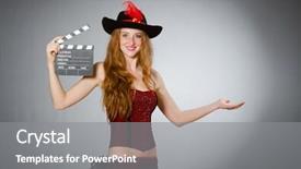  Presentation with pirate - Presentation with woman in pirate costume with movie board background and a gray colored foreground