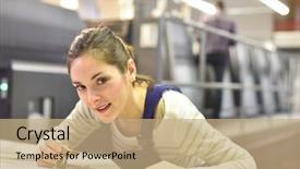  Presentation with magnifying glass - PPT theme consisting of woman in printing house using background and a coral colored foreground