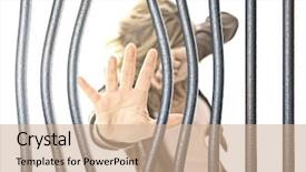  Presentation with prison bars - Colorful PPT theme enhanced with woman in prison selective focus backdrop and a coral colored foreground